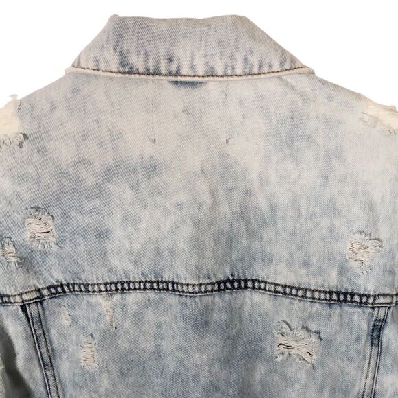 Free People Medium Destroyed Long and Lean Trucker Jacket Oversize OB1305529 - Picture 9 of 12